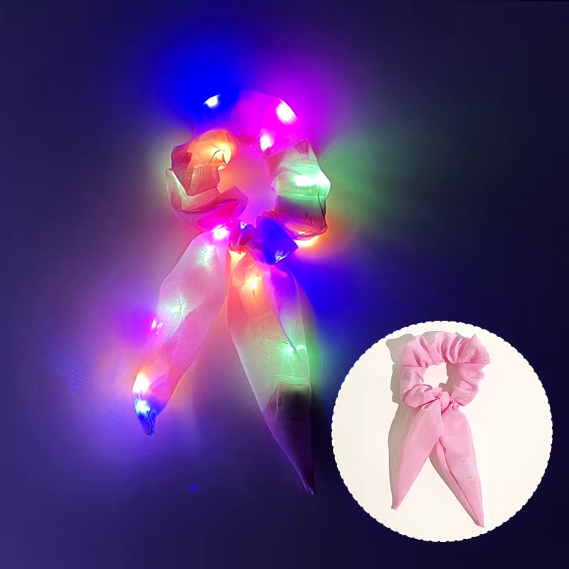 Popular Flashing Light up Girls Hair Tie LED Luminous Scrunchies Headwear Women Scrunchy Hair Rope Hairband Accessories