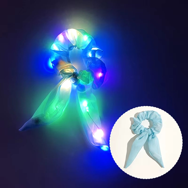 Popular Flashing Light up Girls Hair Tie LED Luminous Scrunchies Headwear Women Scrunchy Hair Rope Hairband Accessories