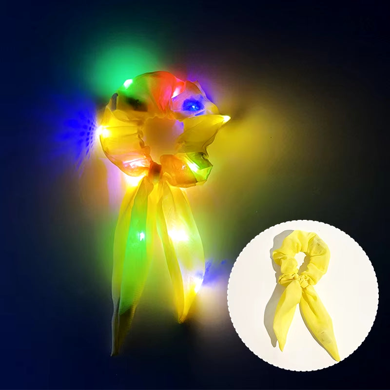 Popular Flashing Light up Girls Hair Tie LED Luminous Scrunchies Headwear Women Scrunchy Hair Rope Hairband Accessories