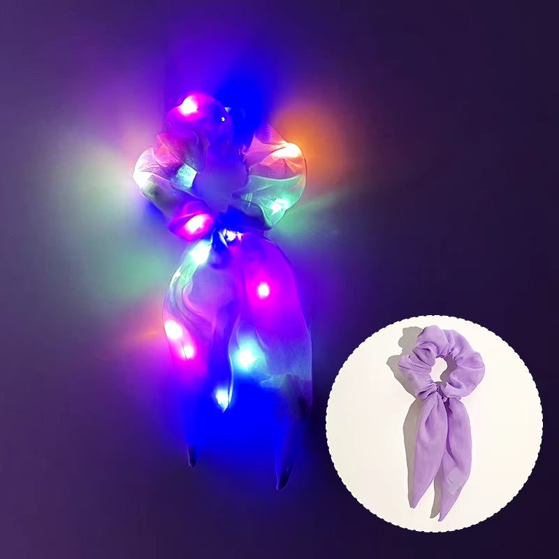 Popular Flashing Light up Girls Hair Tie LED Luminous Scrunchies Headwear Women Scrunchy Hair Rope Hairband Accessories