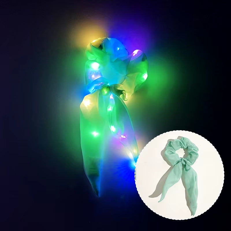 Popular Flashing Light up Girls Hair Tie LED Luminous Scrunchies Headwear Women Scrunchy Hair Rope Hairband Accessories